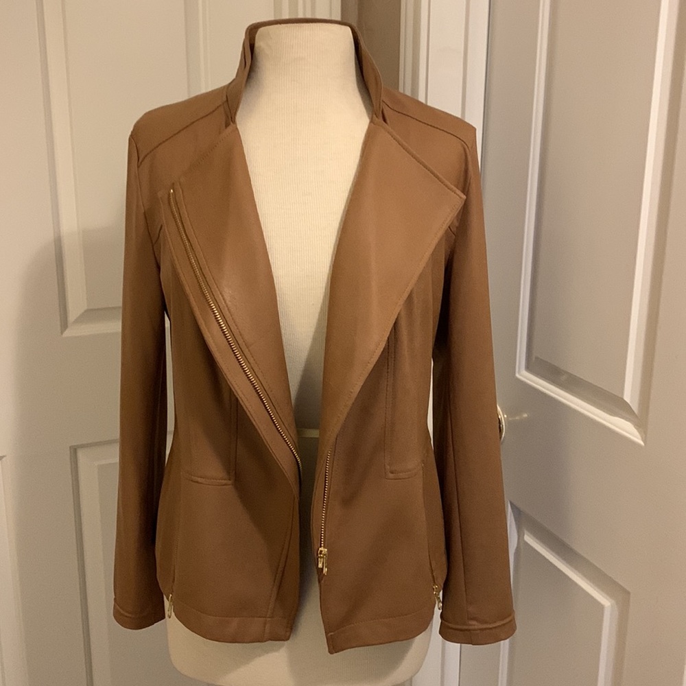 Clara Sun Woo camel Liquid Leather Jacket Size Lrg. Oprah’s favorite things NWOT